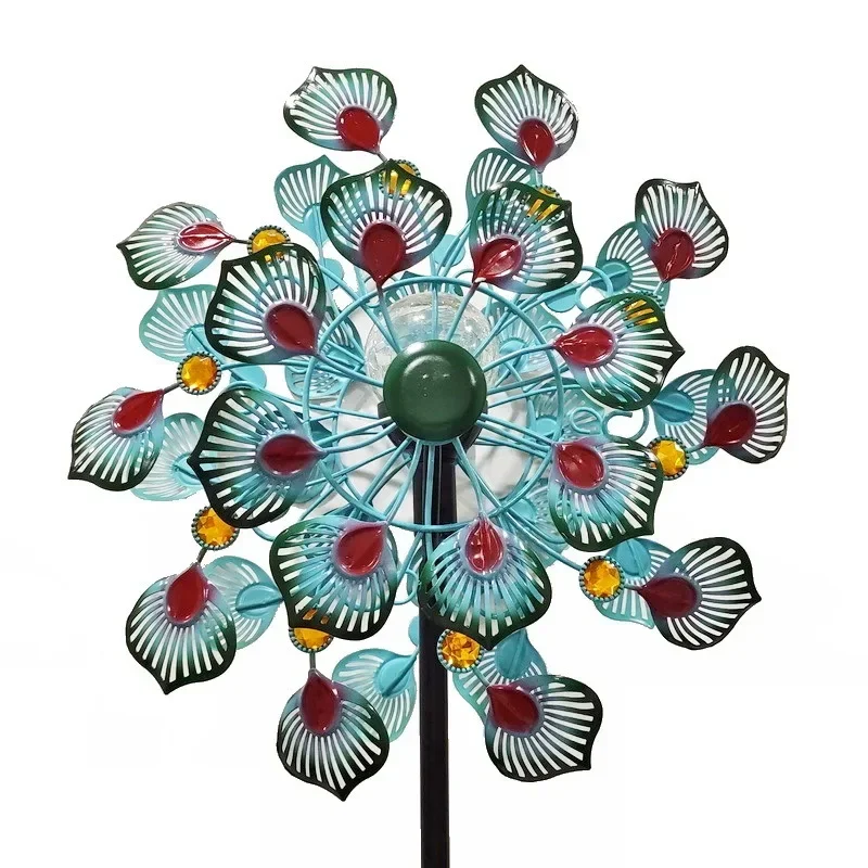 

Creative peacock flower wrought iron windmill, double-sided, rotatable, outdoor garden villa decoration, metal insert