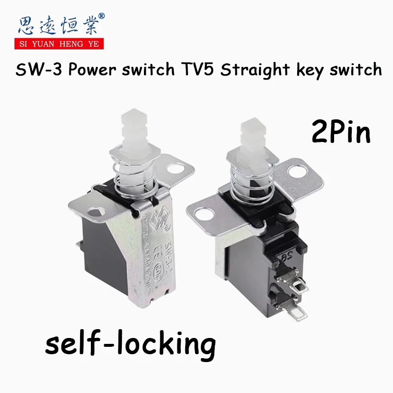 SW-3 Power switch TV5 Straight key switch KCD-A10 2 pin inclined foot external spring with support A03 Self-locking