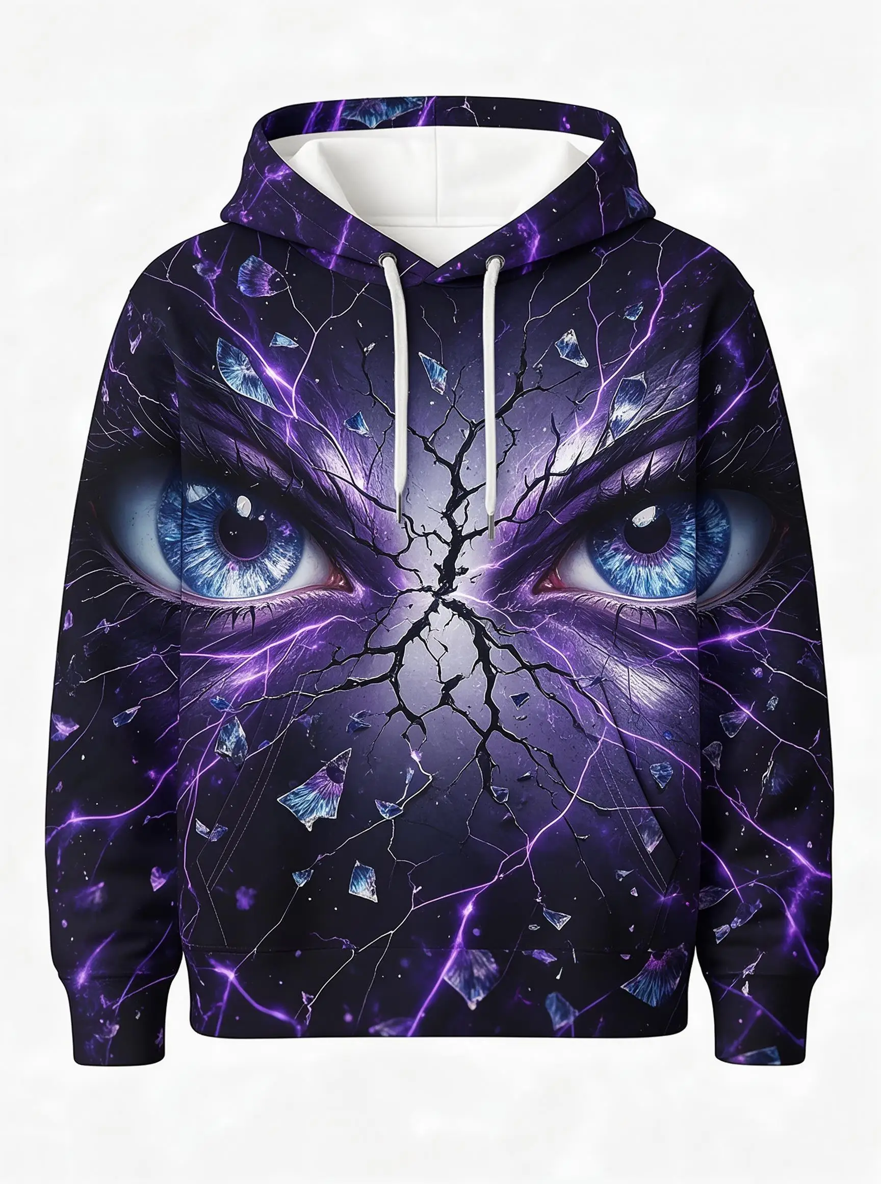 2026 Men's Hoodie Thin Autumn Winter Cyber Eye Blue Print Long Sleeve Male Casual Streetwear Sweatshirt Tops Clothes