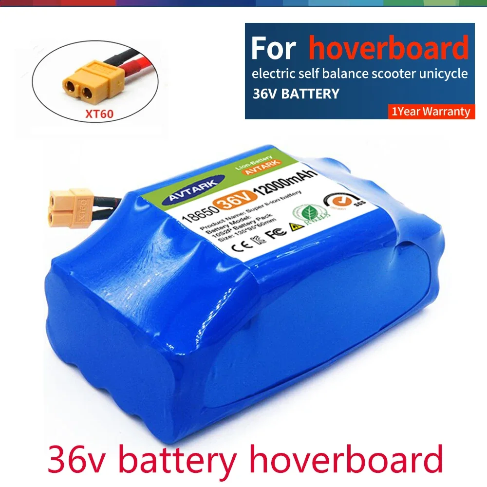 

2023 Upgrade 36V Battery pack 12000mAh Rechargeable Lithium ion battery for Electric self balancing Scooter HoverBoard unicycle