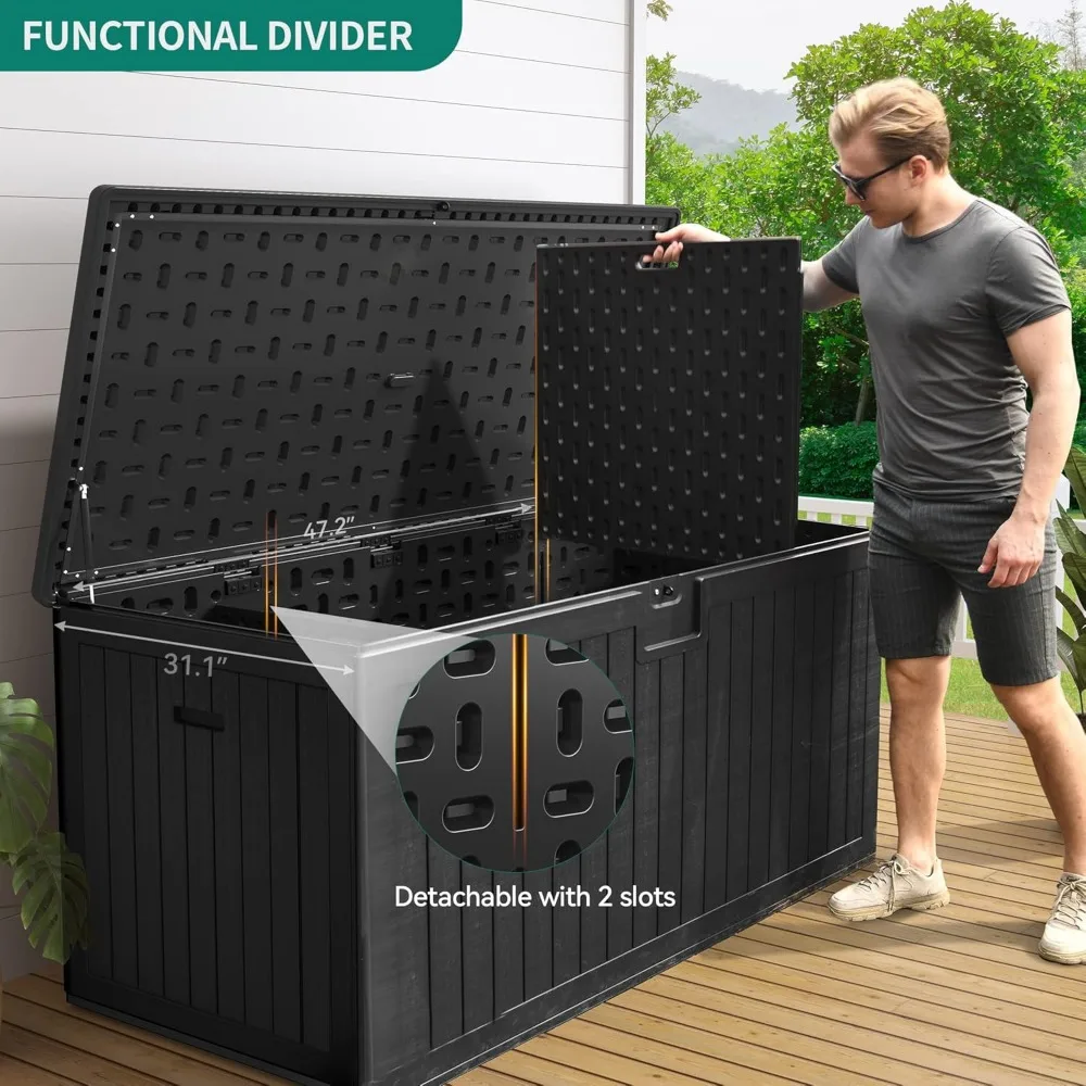 230 Gallon Double-Wall Deck Box with Divider & Side Handles, Outdoor Large Storage for Patio Furniture Cushions