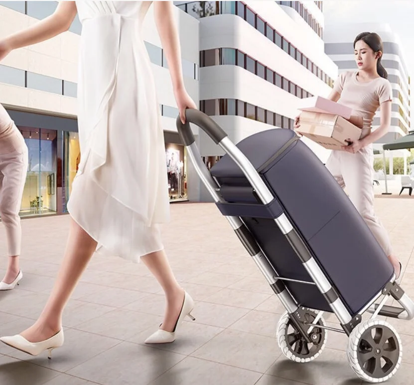 Folding Portable Household Artifact Shopping Cart, Small Cart, Lightweight Aluminum Alloy, Climbing Stairs, , Push-pull Rod