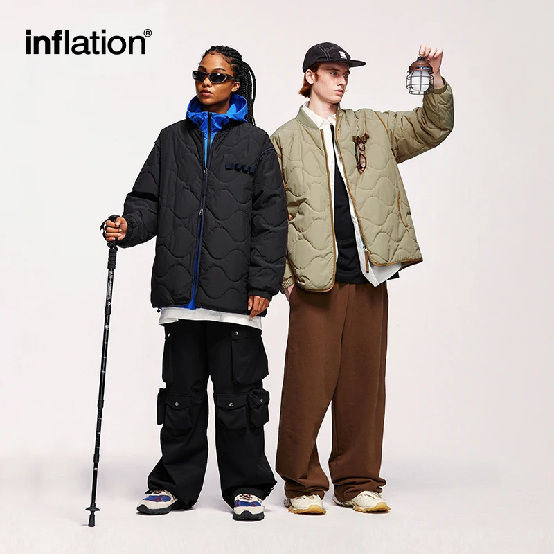 INFLATION Lightweight Cotton Padded Jacket Unisex Autumn Fashion Japanese Baseball Coat Mens Coat