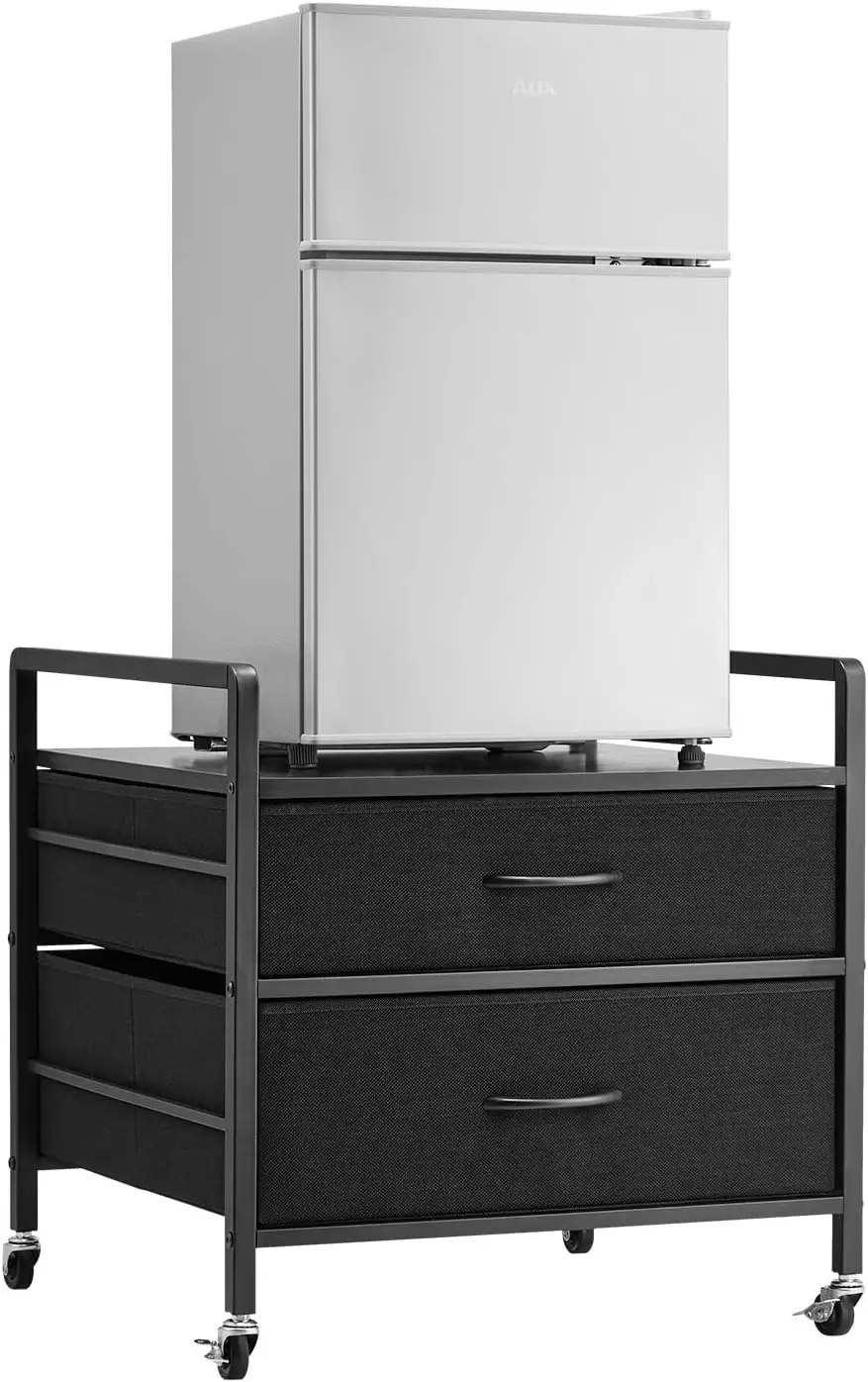 

Mini Fridge Stand with Storage, 2 Drawers & 4 Wheels, Mobile Table for Dorm, Office, Black