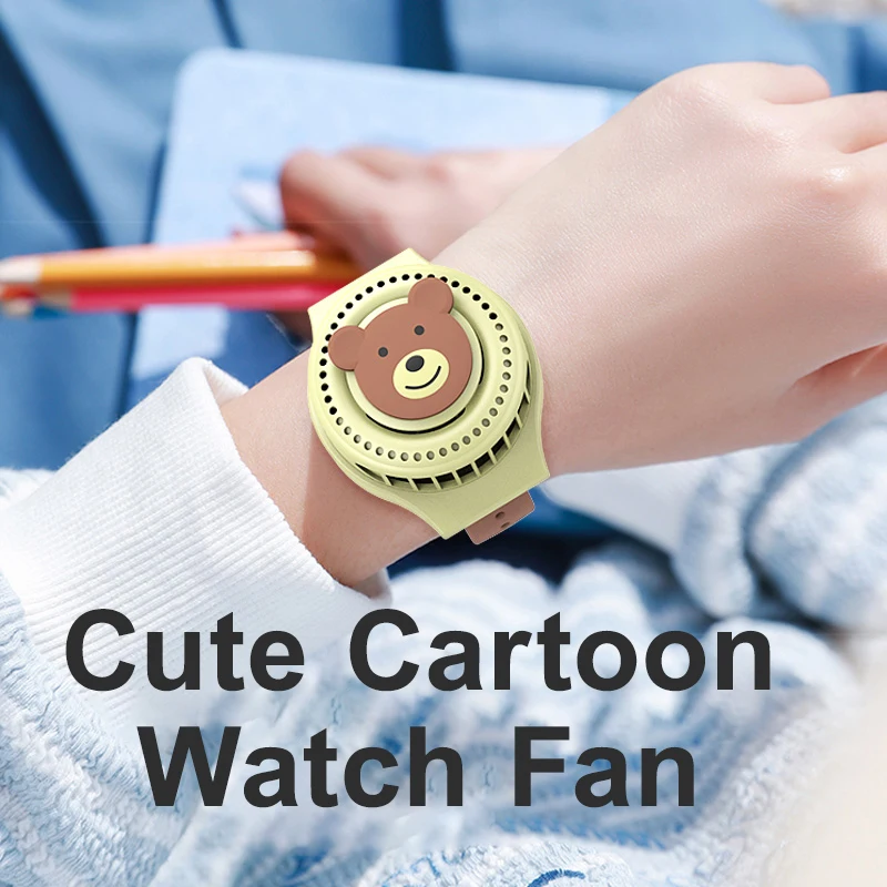 

Cartoon Wrist Watch Fan USB Charging 3-speed Wind Adjustable Wristband Mini Fans for Children's Day Gift