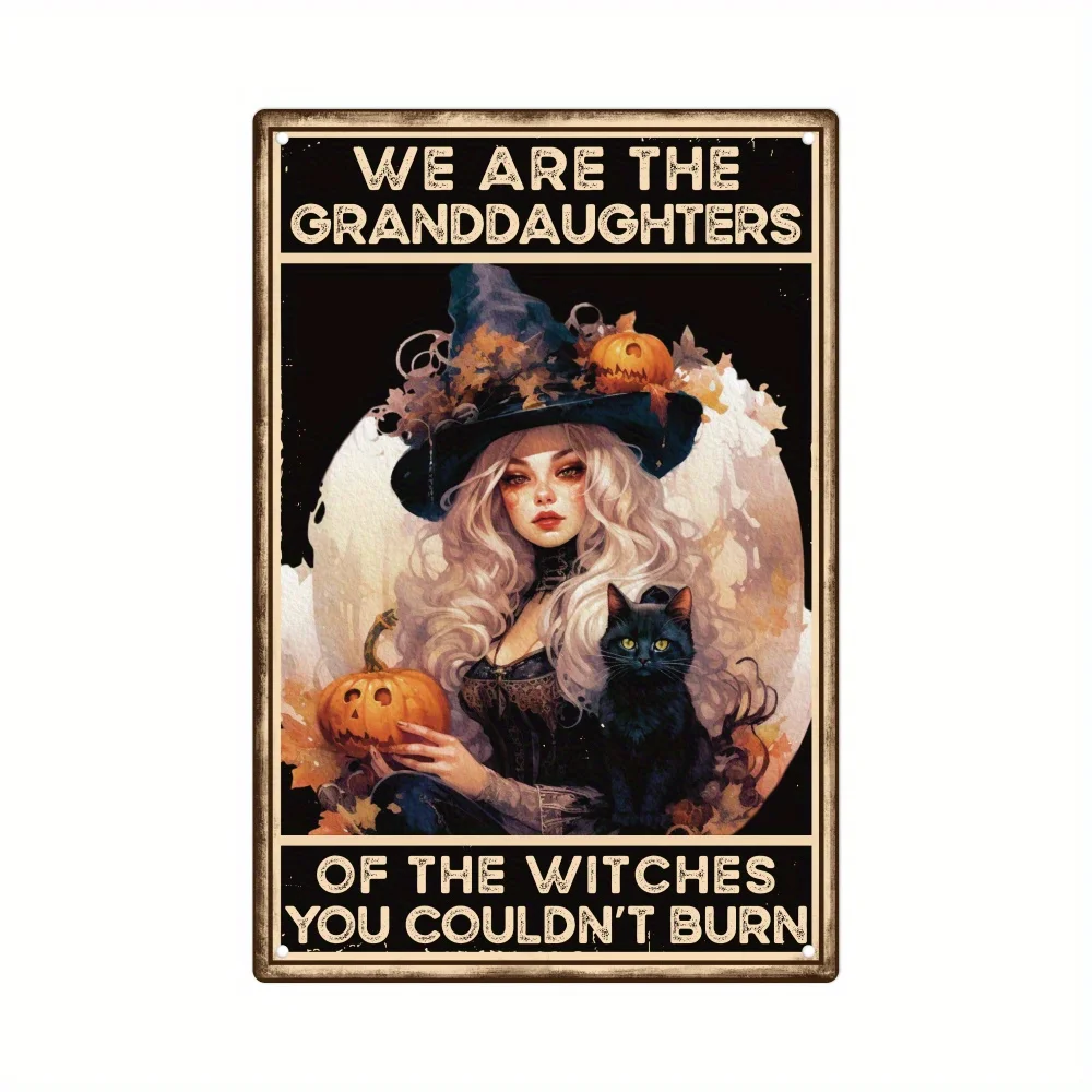 Vintage Witch Metal Tin Sign Wall Decor Retro Black Cat Witchy Art Signs for Home Decor Gifts view 2