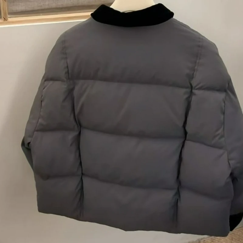 Korean-style Color-blocking Lapel Cotton-padded Coat for Women 2026 Winter New Style Warm Short Cotton-padded Coats for Women