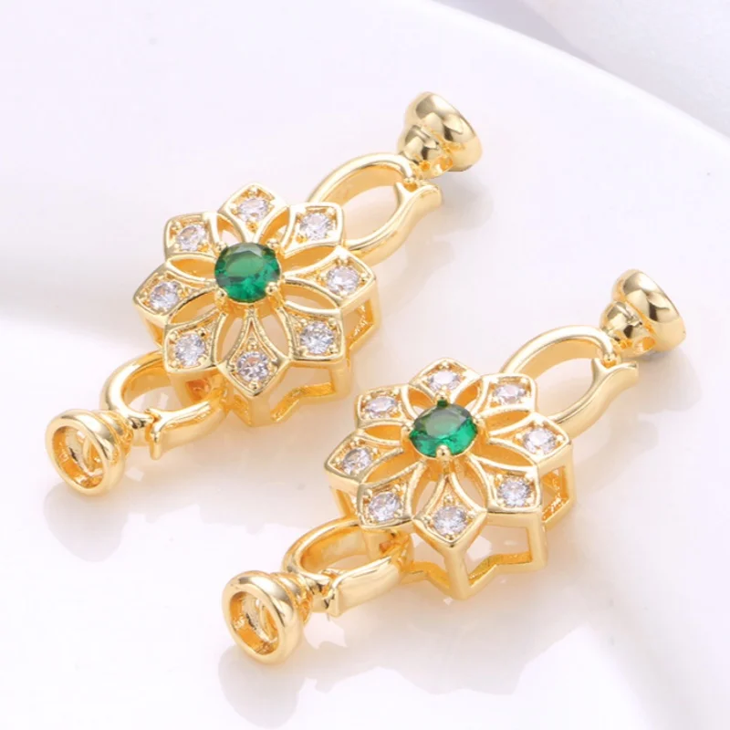 1Pcs DIY Jewellery Making Connector Petal Green Zirconium Pearl Clasp Fastening Lock For Necklace Bracelet NeedleworkAccessories