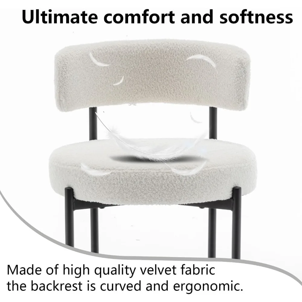 Juego de 2 taburetes de bar Boucle, 24 taburetes de mostrador modernos con respaldos, taburetes de bar tapizados blancos para isla de cocina, bar, cafetería