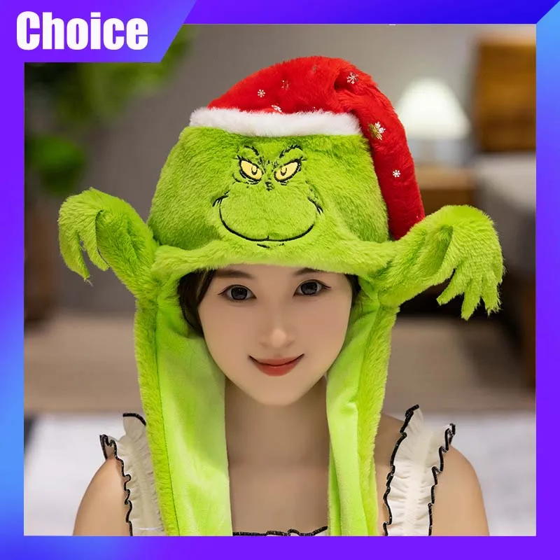 Christmas Series Hat Green Monster Santa Claus Milu Deer Cartoon Kawaii Cute Plush Hat Winter Keep Warm Hat X-Mas Gift Kid