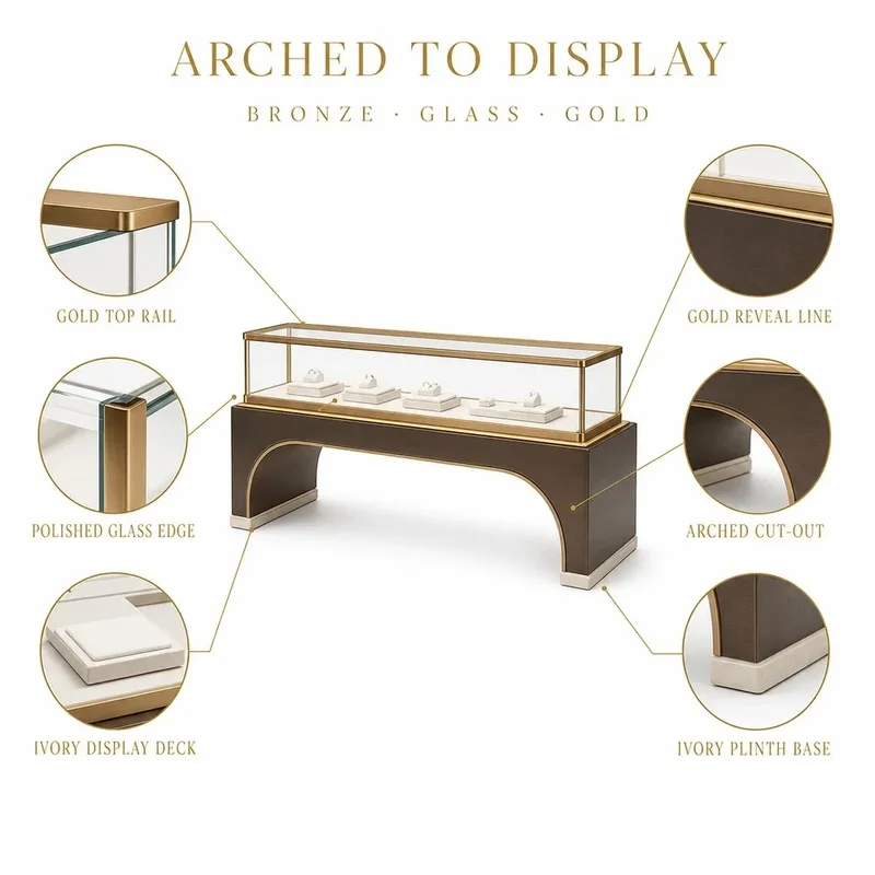 custom.Light Wood Tone Glass Jewelry Showcase LED Lit Display Jewelry Store Custom Distributor