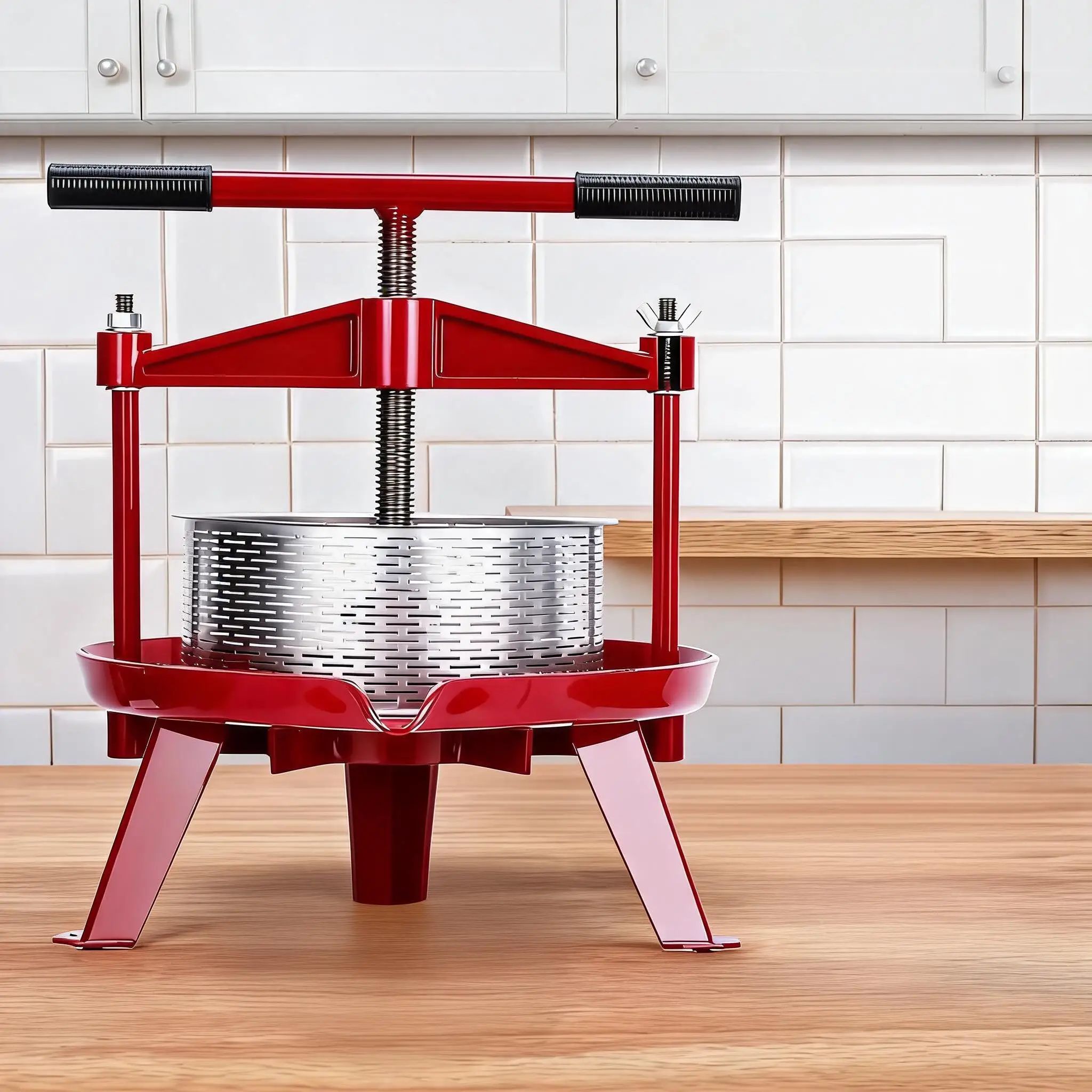 Heavy-Duty Stainless Steel Fruit & Wine Press  Manual Juicer with T-Handle & Cross-Beam  Food Quality  Easy Clean  for Home Brewing  Fruit  Grape  Lemon  Fruit Juice Extraction
