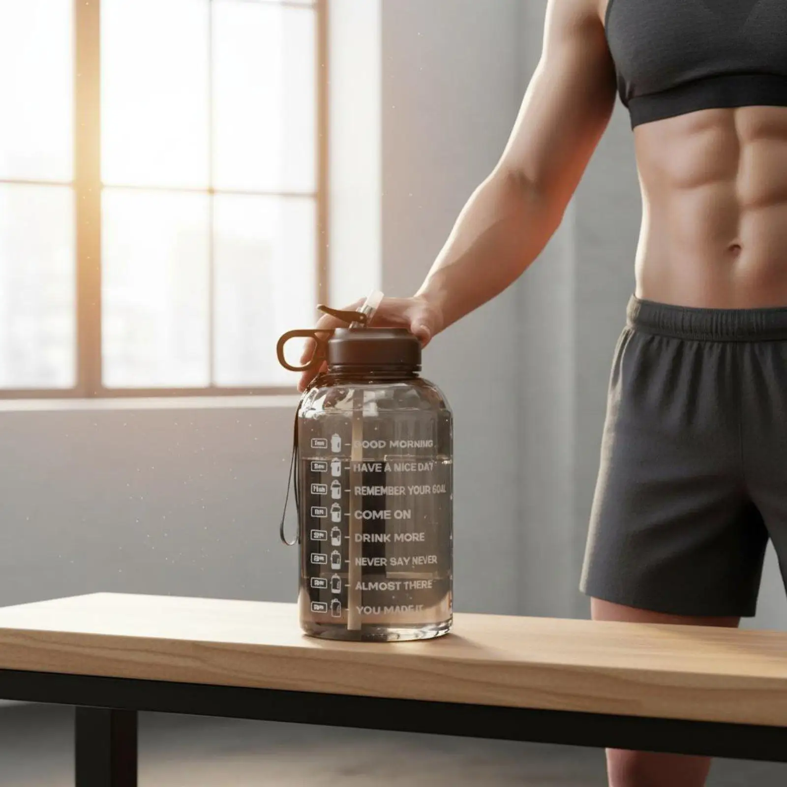 Inspirational Half Gallon Water Jug with Timer Marks and Portable Handle for Gym Goers Hikers and Cyclists