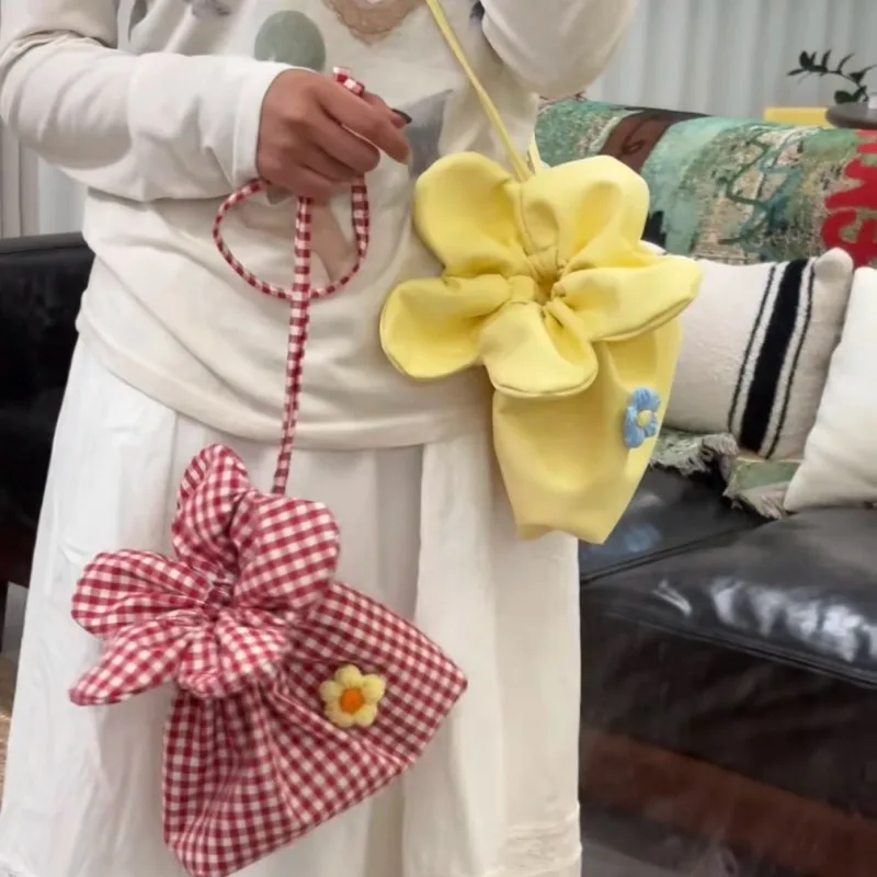 Retro Flower Design Women's Phone Pouch Shoulder Bags College Girls Small Crossbody Bag Cute Plaid Female Handbags Clutch Purse