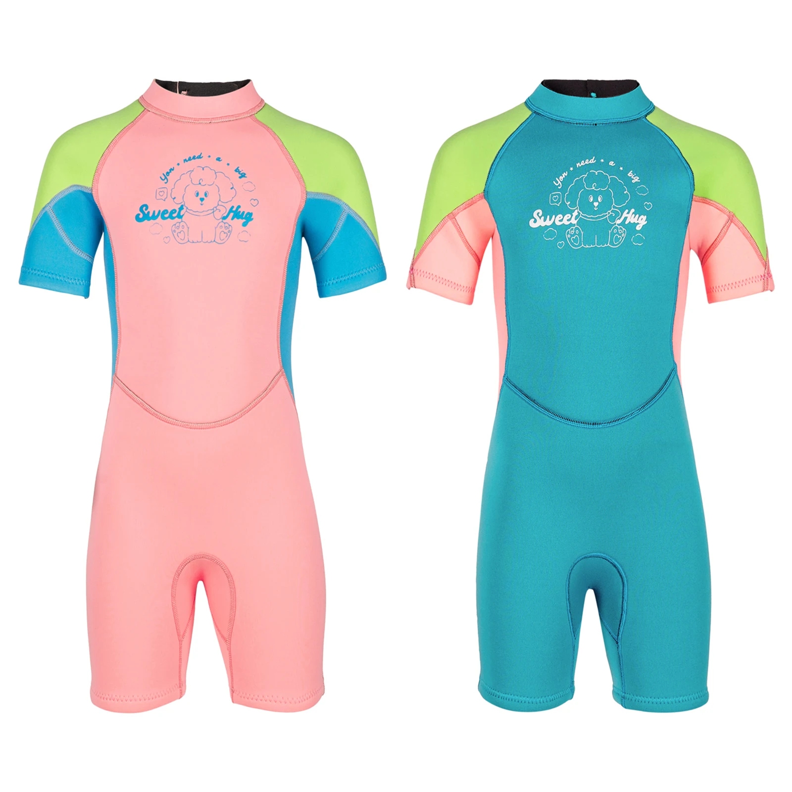 

Kids Girls 2.5mm Neoprene Children Swimsuit Short Sleeve Back Zipper Short Wet Suit in Cold Water for Swimming Surfing Diving