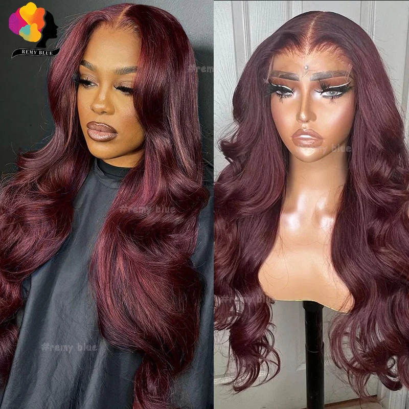 Burgundy 13X6 Lace Frontal Wigs Human Hair 99J Red Colored Body Wave 13x4 Pre-Plucked Lace Front Human Hair Wigs for Black Women