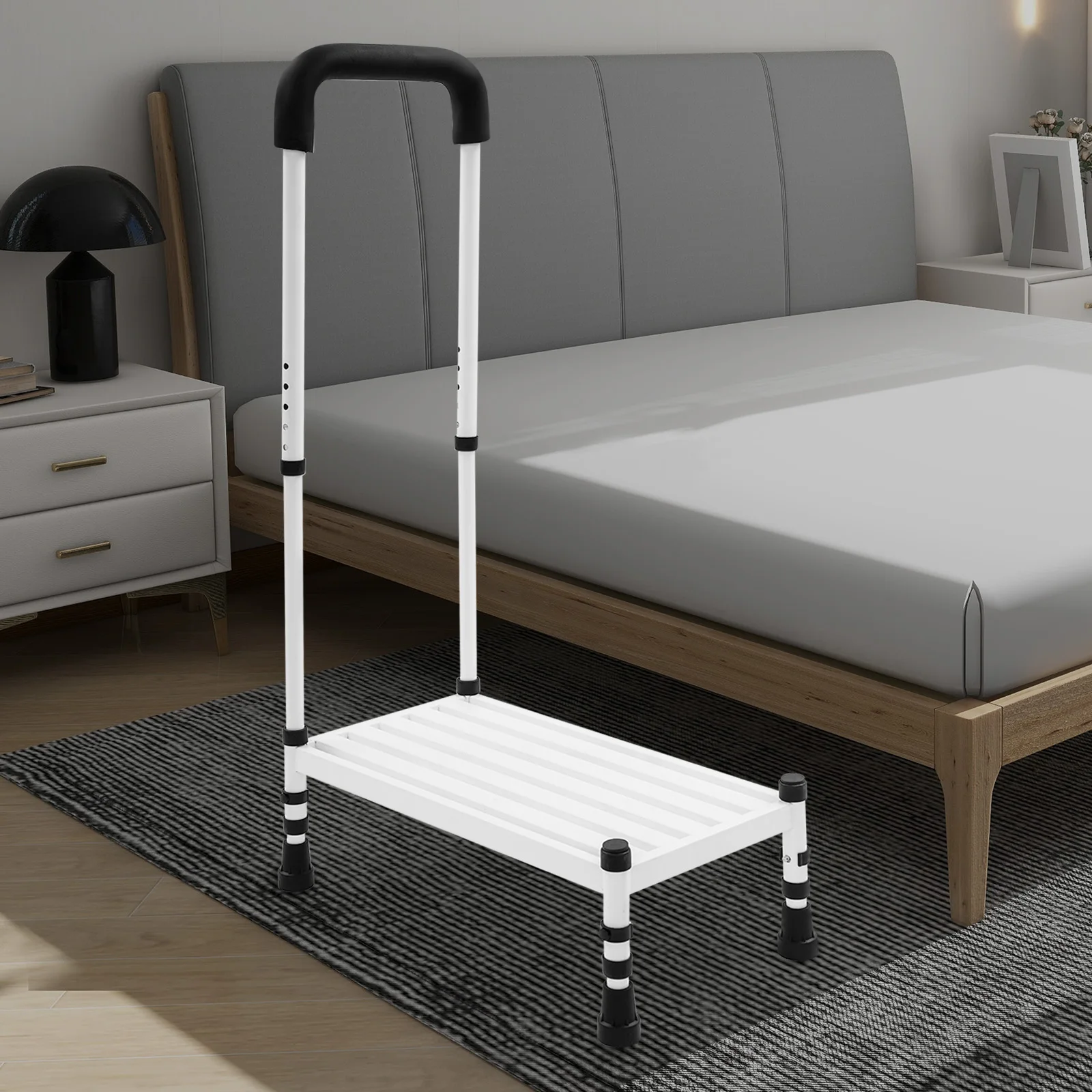 White Carbon Steel 99cm High One-step Bench with Adjustable Handrail Non-slip Stool Indoor Auxiliary Climbing Stool