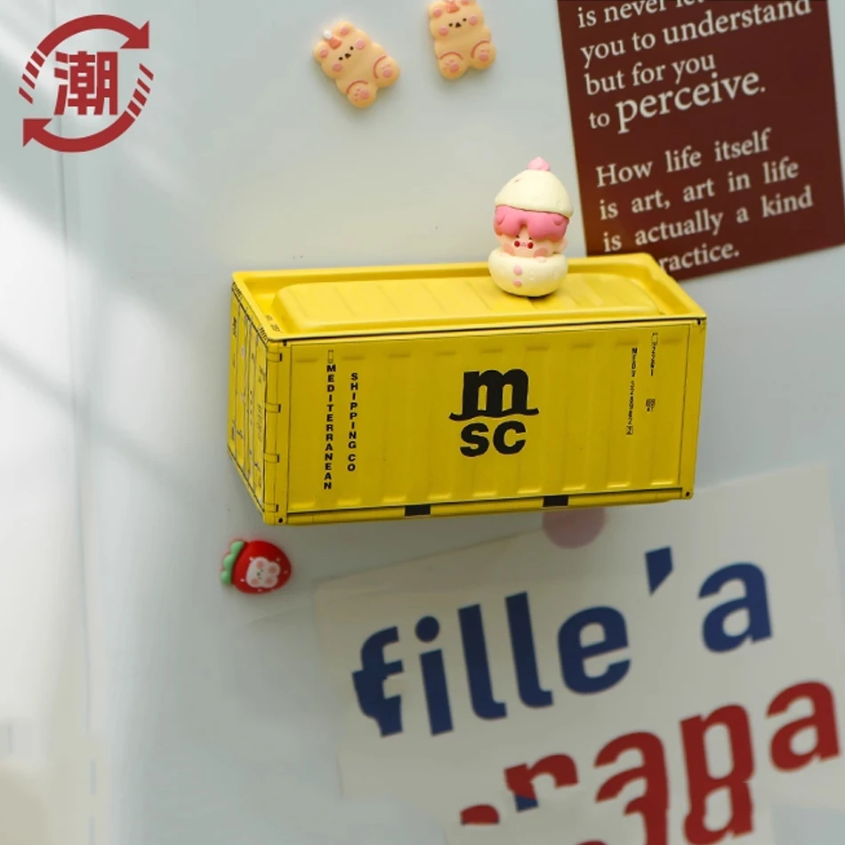 نموذج حاوية صغيرة مغناطيسية إبداعية مع ملصق ثلاجة تخزين مصغر صندوق حديد مغناطيس الثلاجة ديكور إبداعي