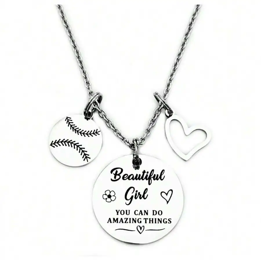 

Stainless Steel Sports Heart Pendant Necklace With Baseball Design For Women