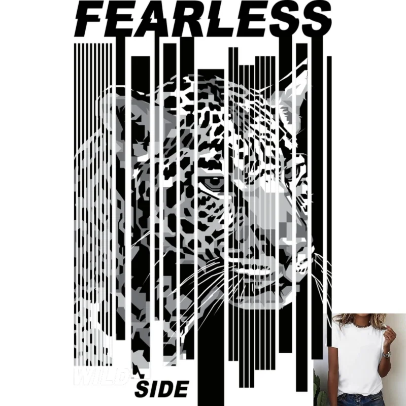 Trendy Leopard Pattern Hot Transfer White Ink Heat Press Sticker, Fearless Wild Side Street - Style Print, Suitable for T -