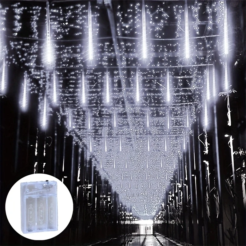 

New Year Meteor Shower LED String Lights 8Tubes-30cm Battery Power Romantic Christmas Street Wedding Garden Decoration Outdoor