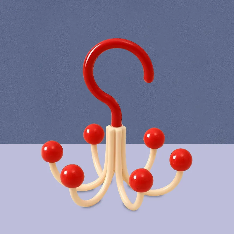 Multifunctional Home Clothes Hanger Portable Dopamine 360°Rotating Hook With 6 Balls Space Saving Scarf Tie Display Rack