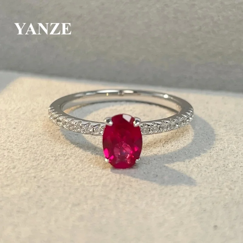 1 CT 5A Lab Ruby Ring with High Carbon Diamond  For Women 925 Sterling Silver 18k Gold Plated Ring