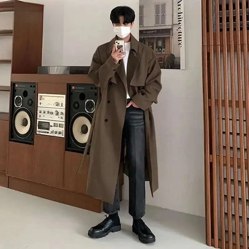 

IEFB Men's Mid-Length Autumn Winter Overcoat Korean Sle Faionable Long Coat with Single Button Notch Lapel Wide Fit