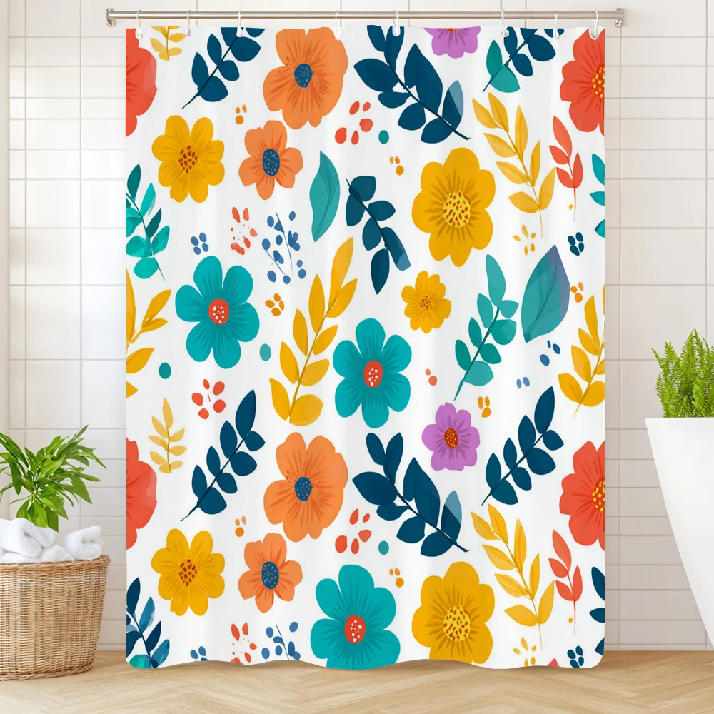 

Душевая занавеска с принтом в скандинавском стиле с изображением маленьких цветов, декоративная занавеска для ванной комнаты, водонепроницаемая занавеска для душа с крючками.