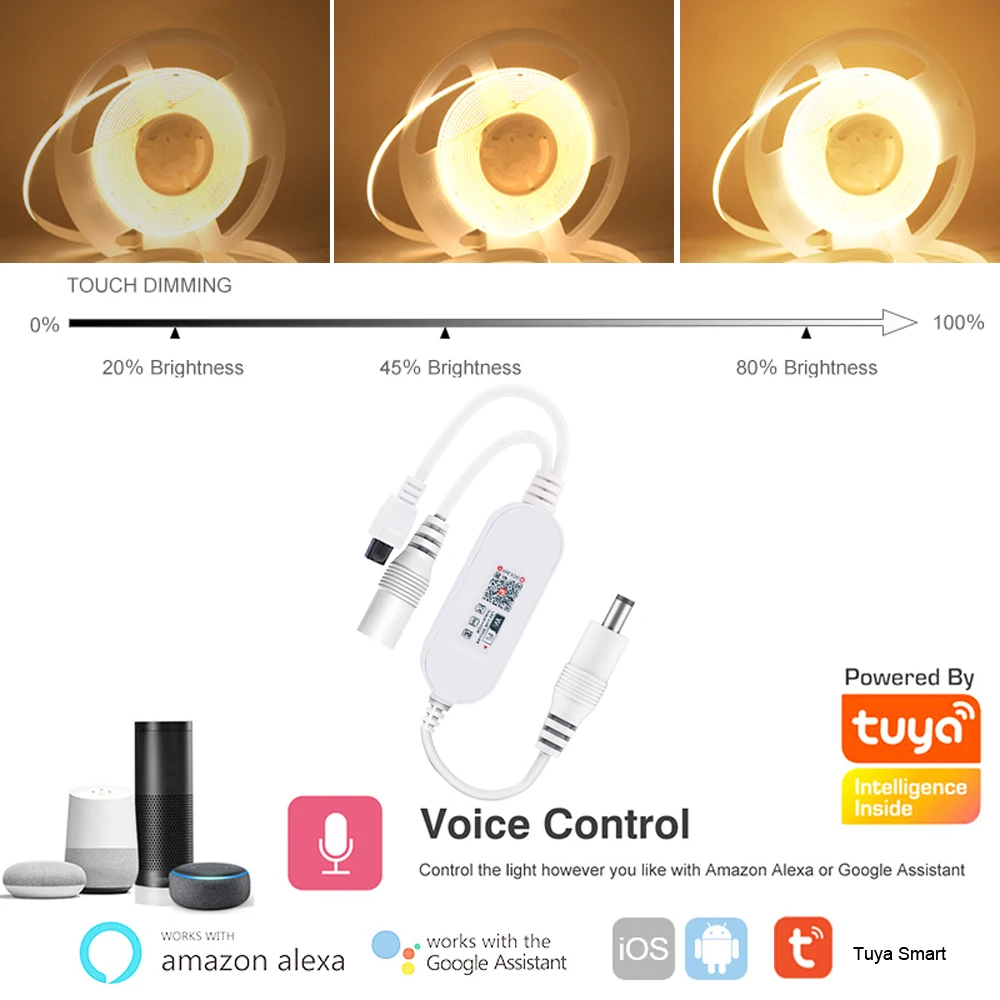 12V Wifi LED COB Strip Light Dimmable Power Kit US EU UK Remote Control 320LED 528LED 384LED Linear Lighting Flexible Led Tape