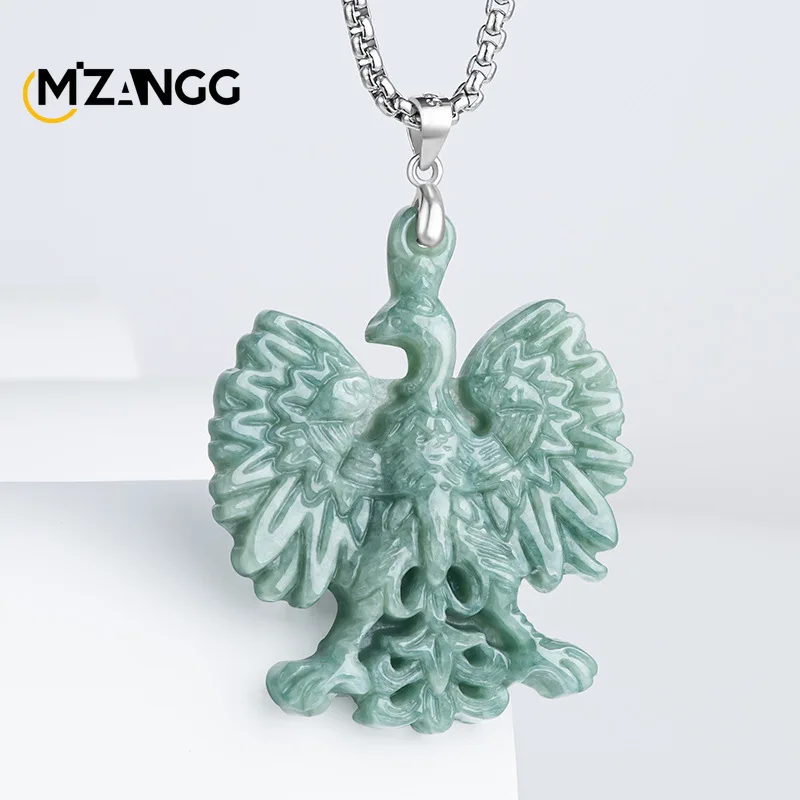 

Natural S925 Silver Jade Freedom Eagle Pendant Exquisite Fashion Bean-green Jade Men's and Women's Necklace Lucky Charm Gift