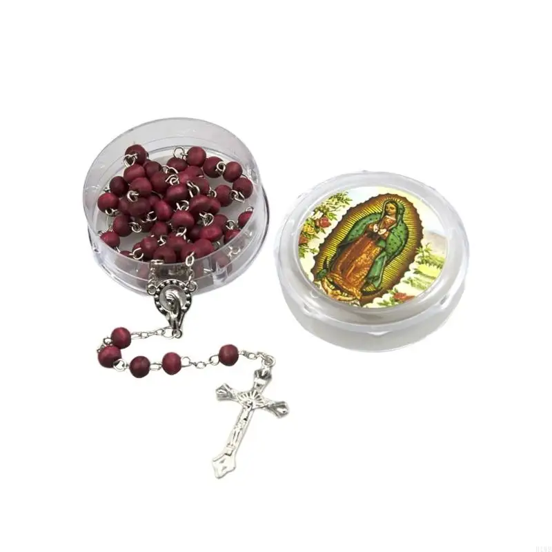 R1WB Classical Crosses Pendant Necklace Scented Rosary Beads for Religious Event