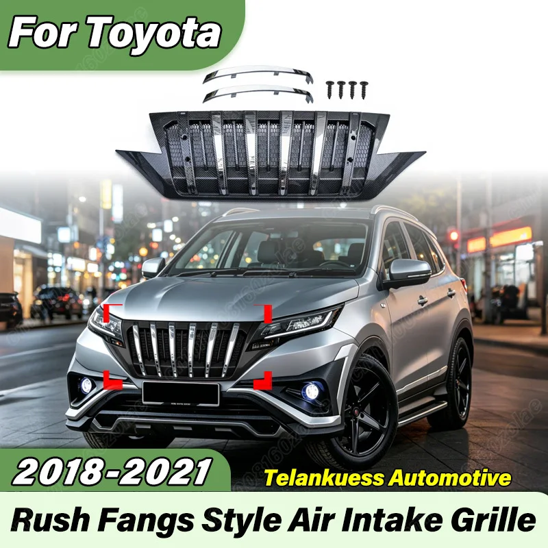 

For Toyota Rush 2018 2019 2020 2021 Automobile Fang Style Front Bumper Air Intake Grille Sports Racing Radiator Protective Cover