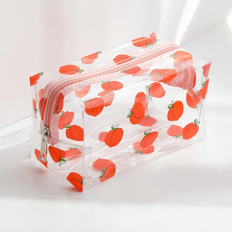 Kawaii carino sacchetto cosmetico trasparente grande capacità portatile 2022 nuova stampa frutta cuore modello astuccio astuccio trucco