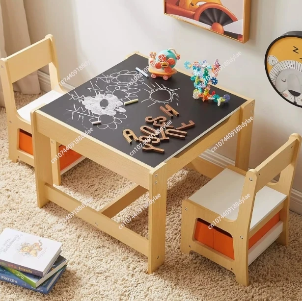 Children's writing household primary school students solid wood learning graffiti double desks and chairs drawers art simple