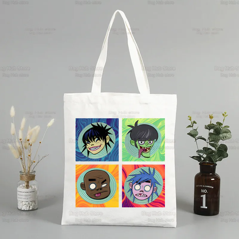 Gorillaz tas kanvas bahu kartun ROCK PUNK tas tangan kapasitas besar tas belanja wanita tas Harajuku kampus Mi chakra Akhan