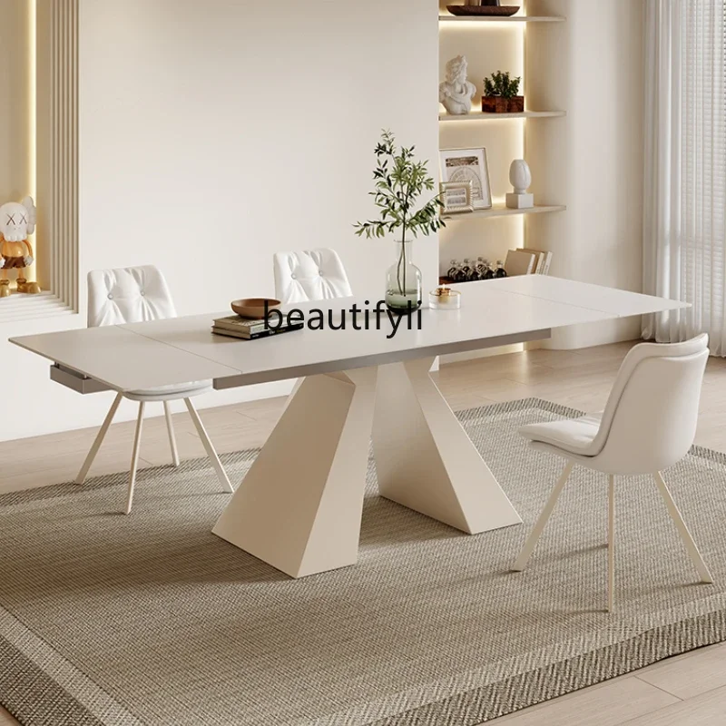 

Slate dining table Household retractable dining table Light luxury rectangular living room dining table and chair combination