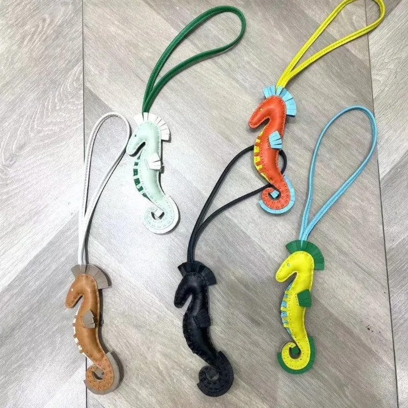 Handmade Leather Seahorse Charm Car Hanging Ornament Keychain Basket Bag Pendant Fashion Accessory