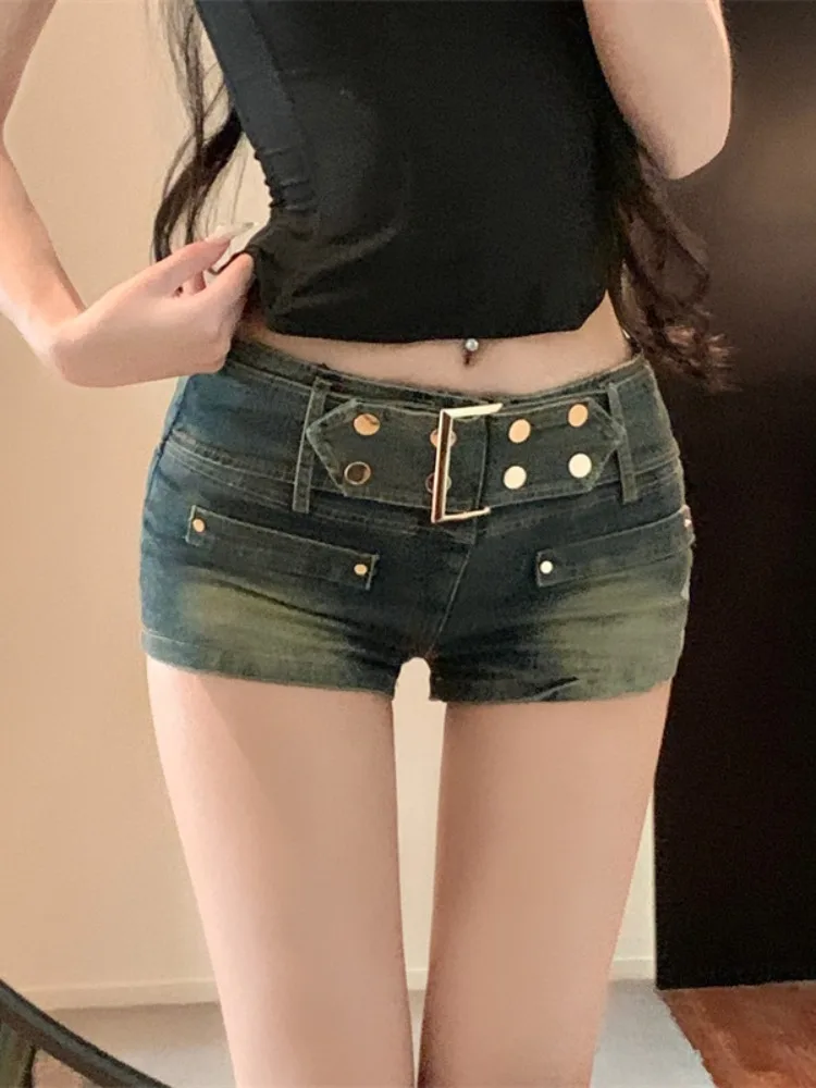 

Low Waist Straight Leg Blue Jeans Women's Summer Fashionable Versatile Casual Low Rise Slimming Shorts Kumikumi Sexy Girl Style