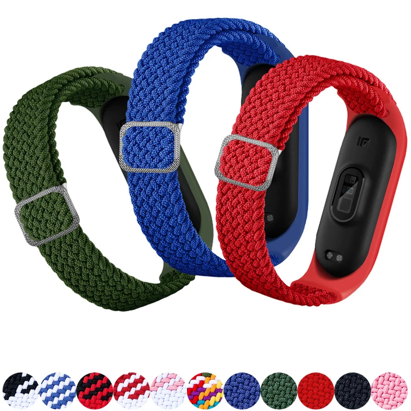 Strap for xiaomi mi band 6/5/4 Bracelet adjustable fabric belt braided solo Loop watchband Scrunchie correas Miband band 6 5 3 4