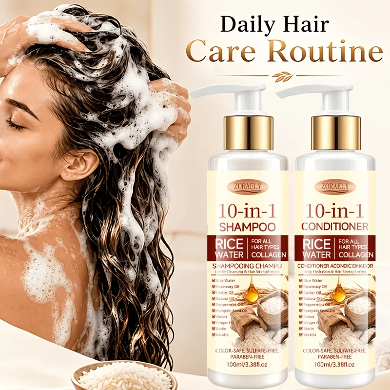 ZORAELY 10-in-1 Shampoo and Conditioner Set. Sulfate-free, paraben-free, pH-balanced formula that gently cleanses.100ml + 100ml