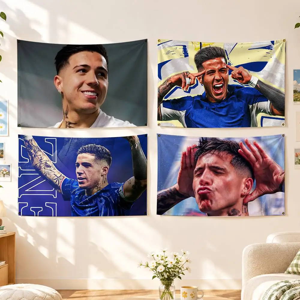 Football Midfielder E-Enzo Fernandez Flags Wall Hanging Background Art Banner for Bedroom Home Outdoor Decor