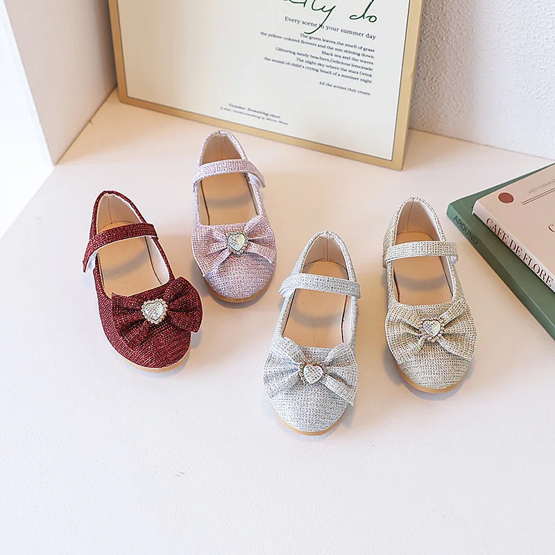 

Bow Princess Girls Party Dance Shoes Baby Student Flats Kids Performance Shoes New Children Leather Shoes