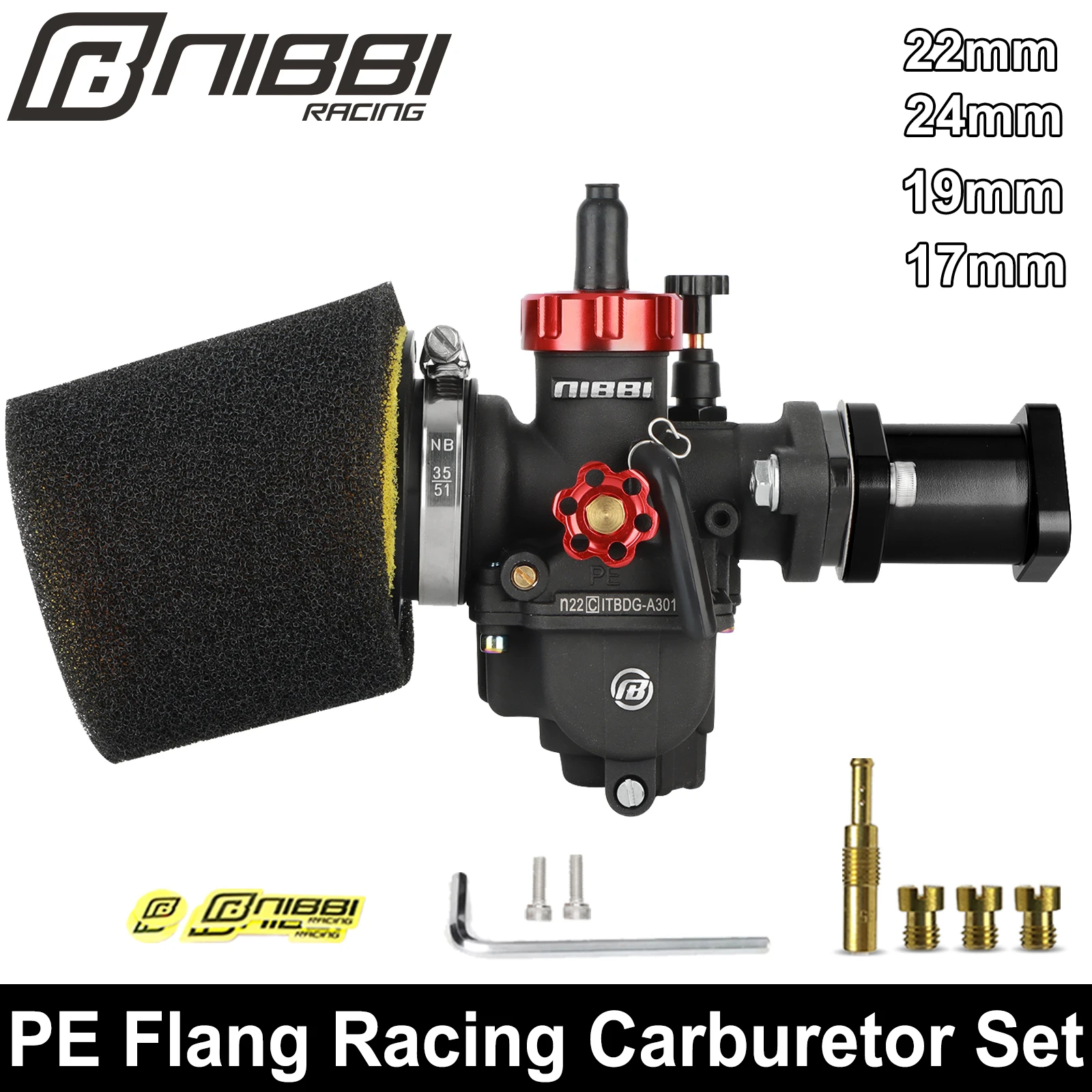 

NIBBI Motorcycle PE Flang Carburetor Sponge Air Filter Set For Predator 212cc 196cc Coleman BT200X Honda GX160 GX200 MotorEngine