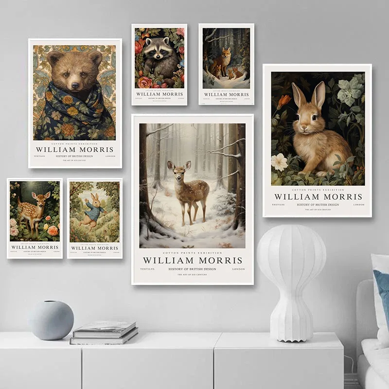 Retro William Morris Animal Exhibition Posters and Prints Canvas Painting Wall Art Sheep Bear Rabbit Picture for Room Home Decor