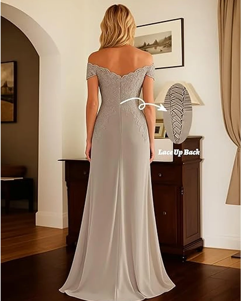 فساتين أم العروس من الشيفون من أسينيا مخصصة حسب الطلب، فساتين سهرة رسمية مزينة بالدانتيل بدون أكتاف، فساتين حفلات الزفاف