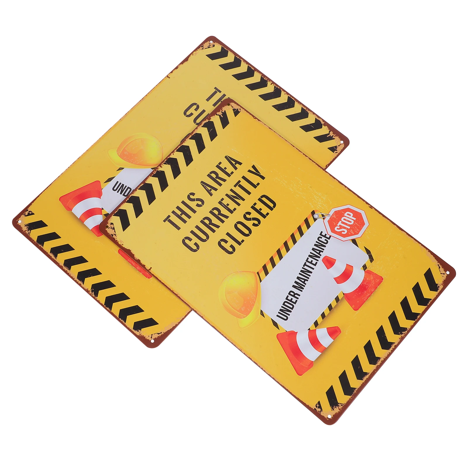 

2 Pcs Traffic Warning Signs Bathroom Closed for Maintenance Vintage Caution Outdoor Iron Decal