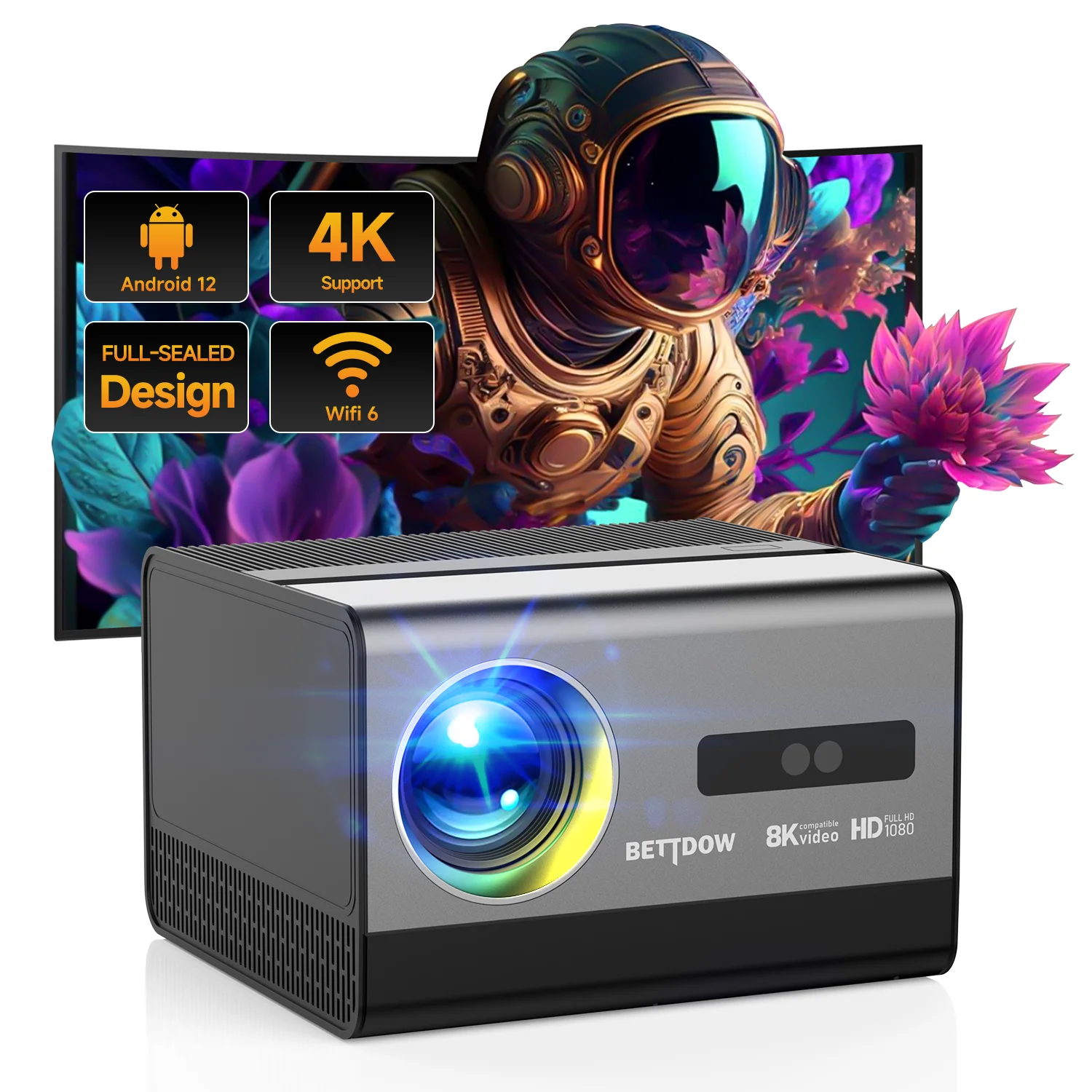 GOOJODOQ Full Sealed Projector 4K 8K 700ANSI 15500Lumens Android WiFi LED Video Movie Projector LED Home Theater Cinema Beamer