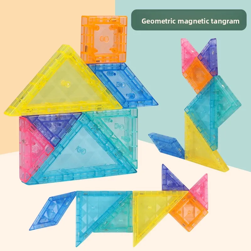 Kids Magnetic Geometric Tangram Blocks 3D Stereo Jigsaw Puzzle Early Educational Learning Toy For Kindergarten Children