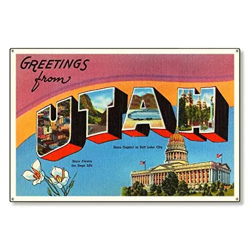 علامة معدنية من القصدير لتزيين فني أنيق عتيق ولاية يوتا يوت القديمة للمنزل والبار والمقهى ومرآب المزرعة أو النادي؛